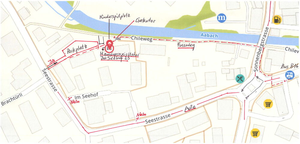 Zufahrt zur Hoöopraxis Catherine Sautter, Im Seehof 23, Uster